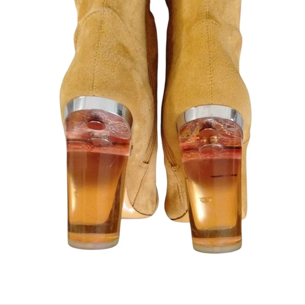 Love For Life Clear Heel Over-the-Knee Boots Mustard/Brown Suede Boots Sz 6
